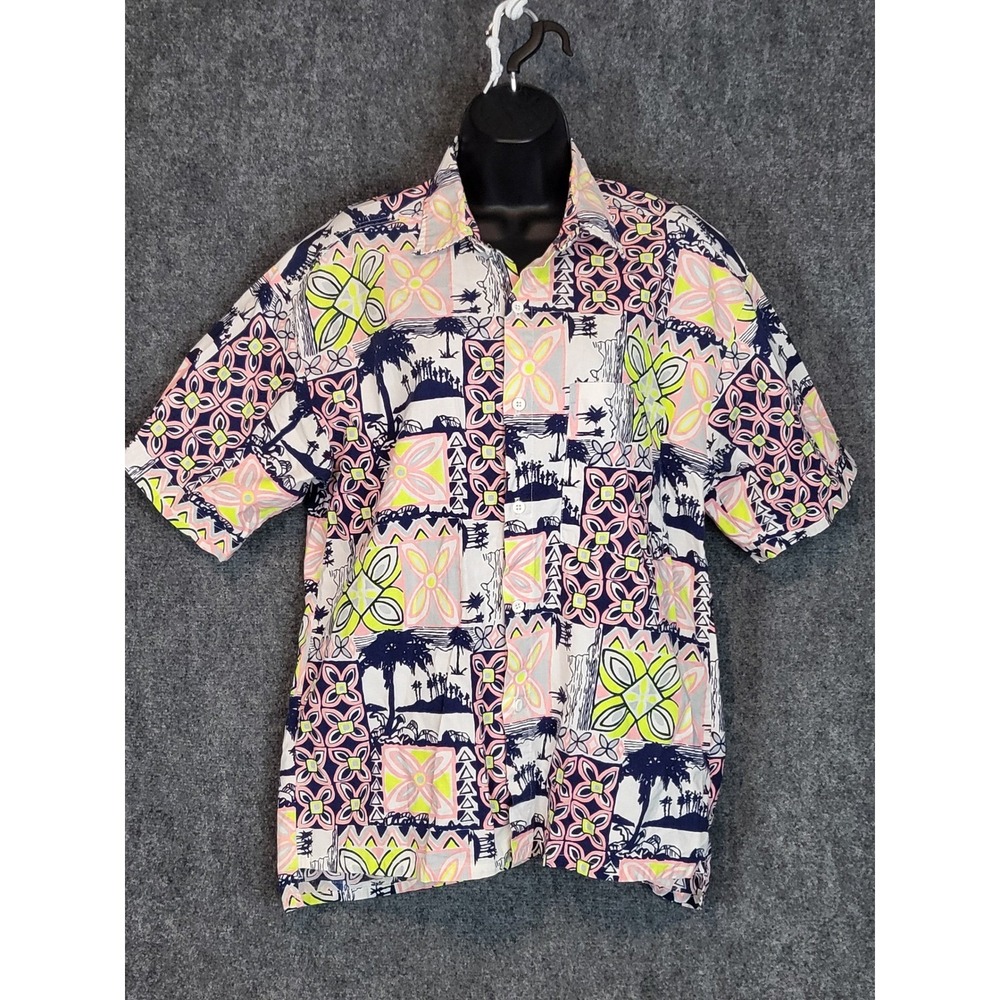 Brittania Mens‎ Short Sleeve Button Up Shirt Palm Tree Print Sz L Resort